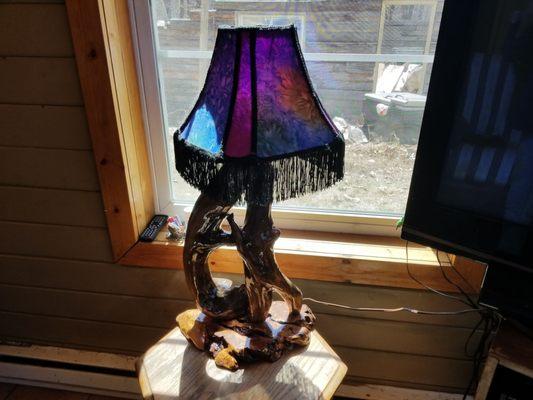 Driftwood lamp and Victorian style shade