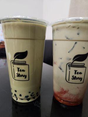 Matcha milk tea and Strawberry matcha milk tea.