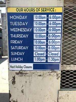 New hours starting this week