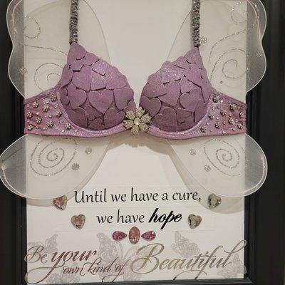 Waiting room for mammogram has this beautiful bra art