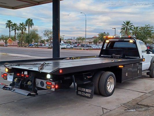 Our roll out flatbed has a capacity for a large SUV truck or any type of vehicle