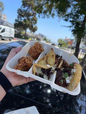 Birria Mac & cheese tacos and fried chicken