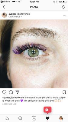 Best Lashes Ever! Sydnee knows her stuff!!! People grab my arm to comment on them. Annnnd, they are purple! So amazing. Shes the best.