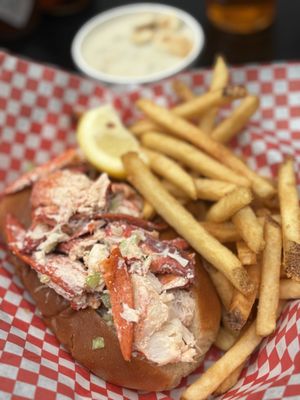 Traditional Lobster Roll with Fries.