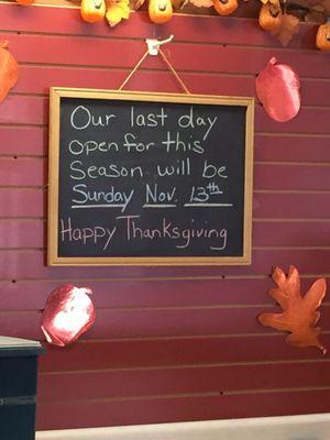 Today Sunday 11/13 is Basse's last day open for the season.