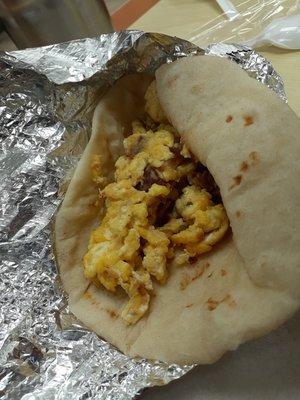 Sausage and egg taco.