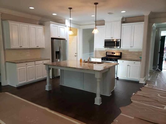 Sanded and repainted cabinets tho have the look  of a brand new kitchen!