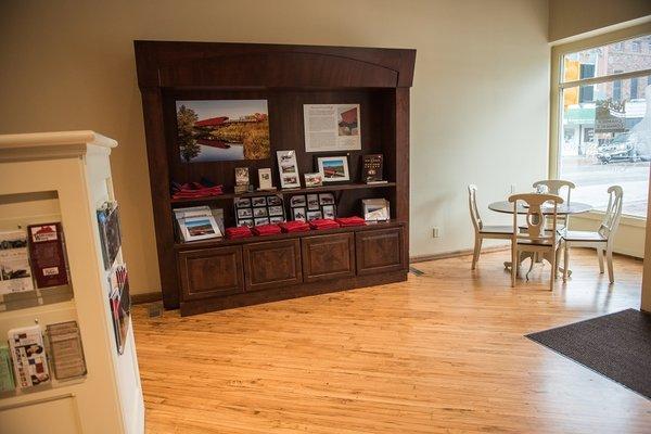 Inside the Madison County Chamber of Commerce Welcome Center in Winterset, Iowa.