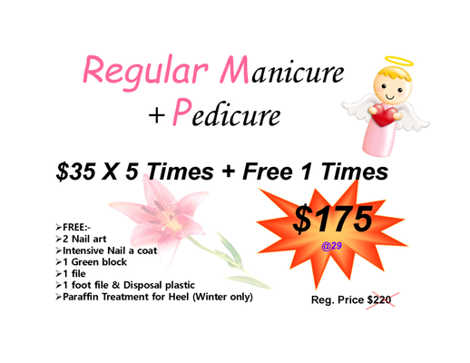 The package we provide for customers what they usually come a week for Mani & Pedi can get free once.