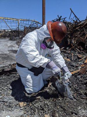 Sample collection at burned down Distribution Center (Redlands, CA)