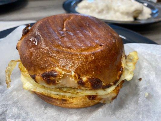 Delicious sausage breakfast sandwich