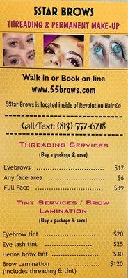 OUR MENU Special new customer offer on eyebrow threading $9