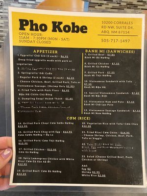 Menu front page