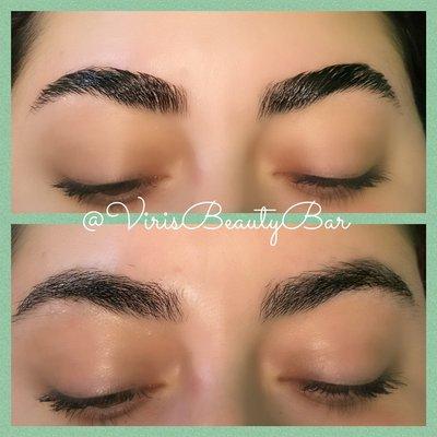 Before and After Brow Lamination on COURSE hair