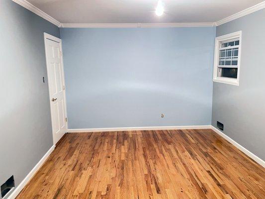 Skim coated over heavy texture and painted this bedroom in Todt Hill on Staten Island. Distant Star walls with Tinted Ice accent wall.