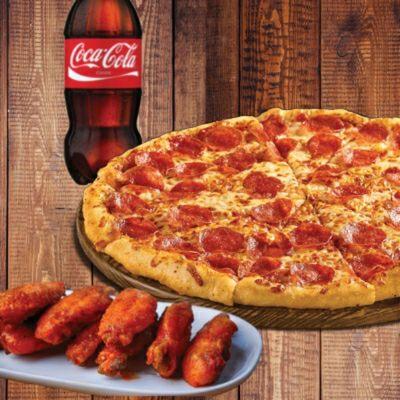 LG PIZZA 10PC WINGS 2 LITTER SODA$27.99