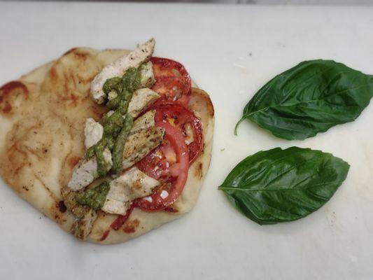 Chicken Basil Pesto on Naan Bread