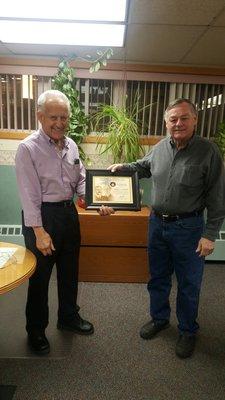 Dick received the prestigious   "Wilbur Brothers Master Pilots Award" for 50 years of aviation excellence!