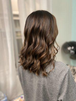 Balayage highlights with an all over color