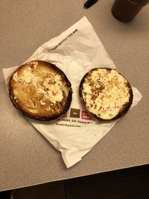 I asked for a toasted sesame bagel w/ veggie cream cheese. I got a burnt bagel with a smear of veggie cream cheese...