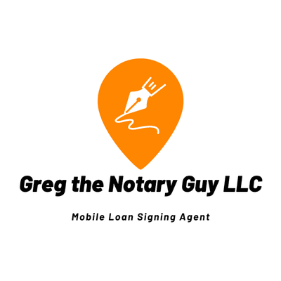 Greg the Notary Guy LLC logo orange pinpoint waypoint pen writing