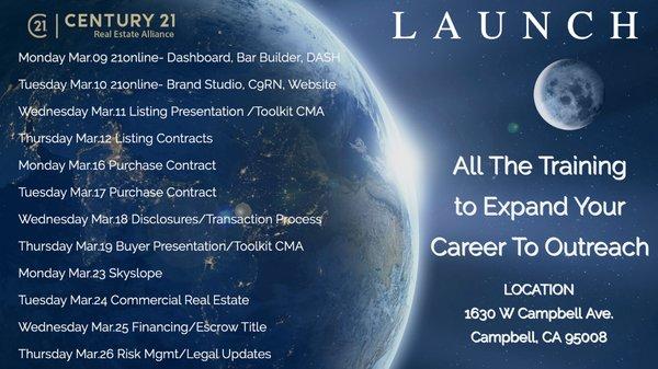 C21 Training Launch 2020
 03/09/2020-03/26/2020
 11:00am-1:00pm
 Daily- Open to ALL RE Agents