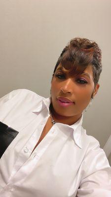 Owner selfie! Rocking the short hair curled @ styled by herself