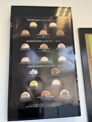 Menu of cookies