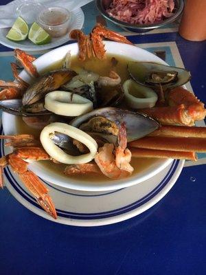 Sopa de marisco (seafood soup).  Nice portions but difficult to eat the crab