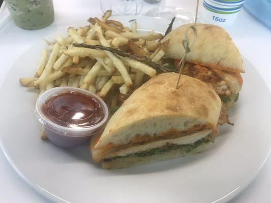 Ciabatta chicken sammich with thin cut fries