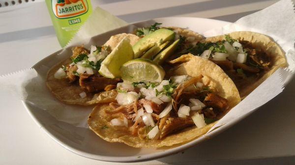 Weekend only tacos de carnitas and a refreshing lime jarrito...