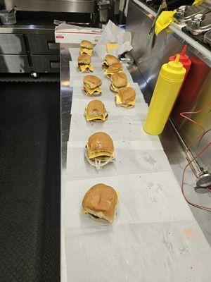 A bag of burgers, complete and ready to go!