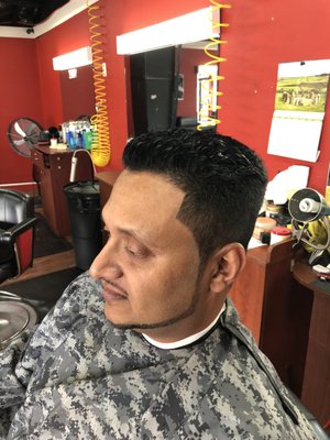 Gentlemen Haircut with a Scissor trim up Top with a Chin Strap Beard Line-up