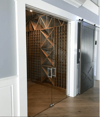 Custom designed French style doors for Wine Cellar with Antique style handle