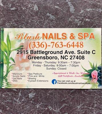 Blush Nail Salon Business Card