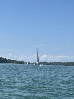 Kayakers and sailboat on Niagara River