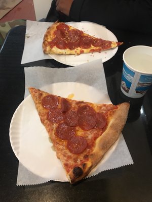 Pepperoni pizza and fresh Mozzarella pizza