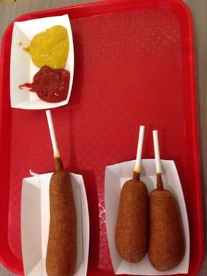 Beef dog on a stick, american cheese on a stick & pepper jack on a stick