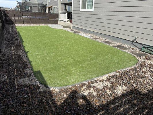 Rock, pavers, artificial turf