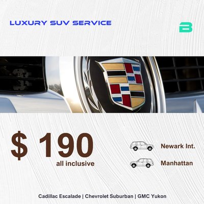 To or from Newark Airport transportation is $190 with the discount. Please contact us to get your SUV ready.