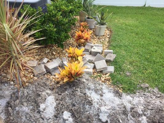 Dirt in rock bed and smashing plants