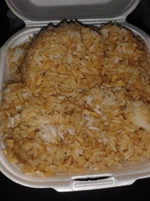 White rice with soy sauce.  .  NOT fried rice like I asked for.  . .but apparently that's what they say it is