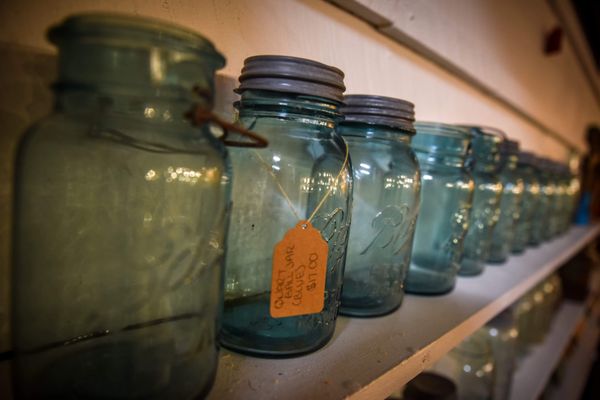 Mason Jars, lots of pretty blues.