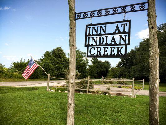 Entrance to the Inn at Indian Creek in Burton, Texas and near Round Top, Texas.