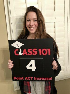 Class 101 helped Natalie increase her ACT composite by 4 points! We can make a difference!