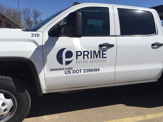 Printed & cut decals for Prime Petro. We offer PMS color matching on all products.