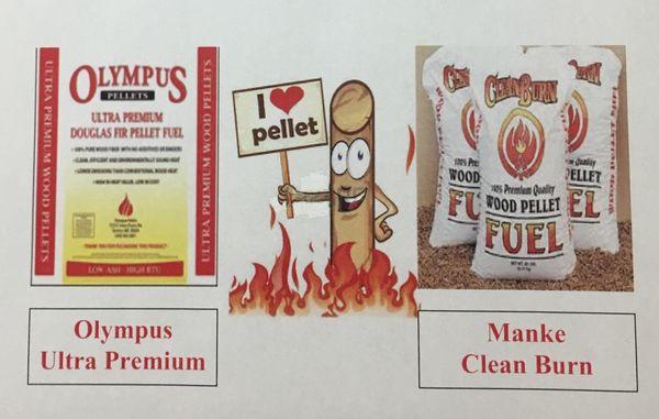 Come get your pellets! Olympus Ultra Premium and Manke Clean Burn pellets are here waitin' for ya!