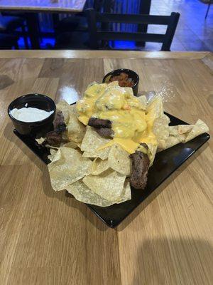 Steak nachos with hatch chili queso