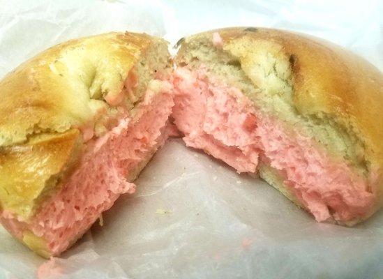 Jalapeno bagel with Raspberry cream cheese!