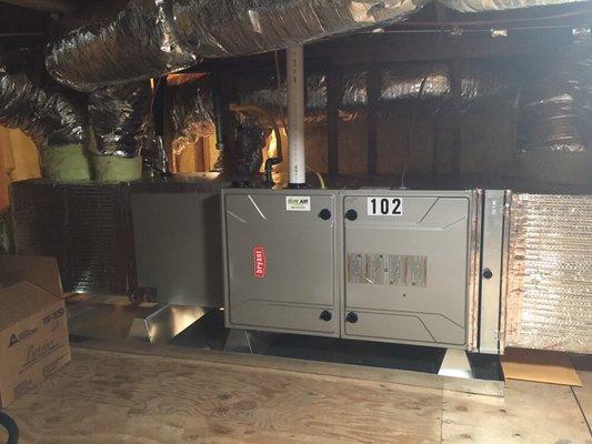 New high efficiency horizontal attic furnace with Ac install.